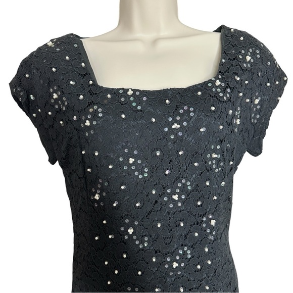 Elegant Black Sequined Lace Evening Dress Women’s Size Small - Picture 5 of 13